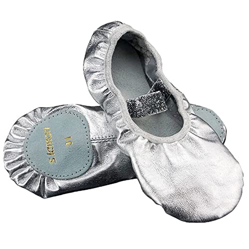 s.lemon Leder Ballettschuhe,Geteilte Sohle Silber Tanzschuhe Ballettschläppchen für Mädchen Damen Silver 22 von s.lemon