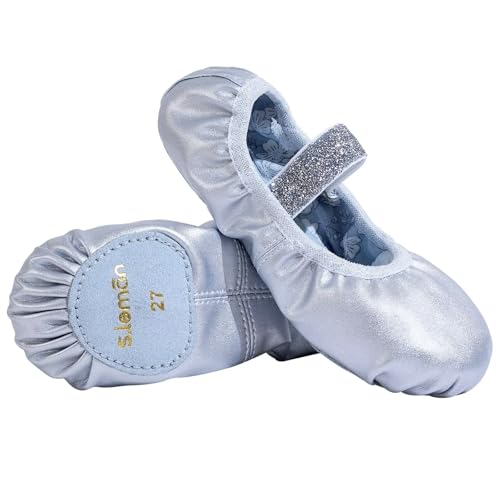s.lemon Leder Ballettschuhe,Geteilte Sohle Silber Tanzschuhe Ballettschläppchen für Mädchen Damen Silver 42 von s.lemon