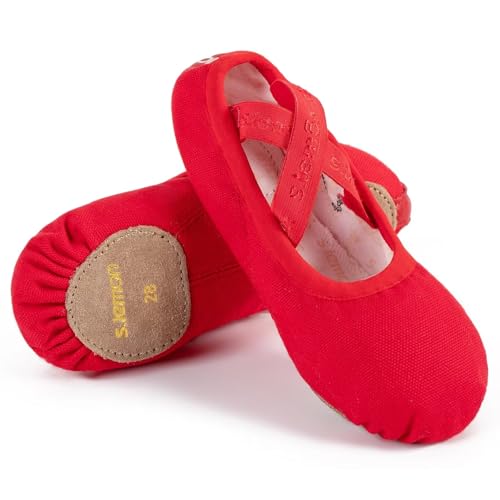 s.lemon Leinwand Ballett Schuh Geteilte Leder Sohle Ballet Shoes Ballett Schläppchen TLK Rot 34 von s.lemon