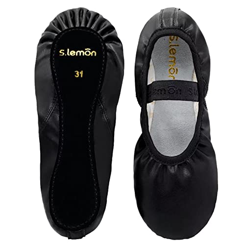 s.lemon Mädchen Ballettschuhe aus Leder Kinder Volle Sohle Ballet Schuhe Schwarz 30 von s.lemon