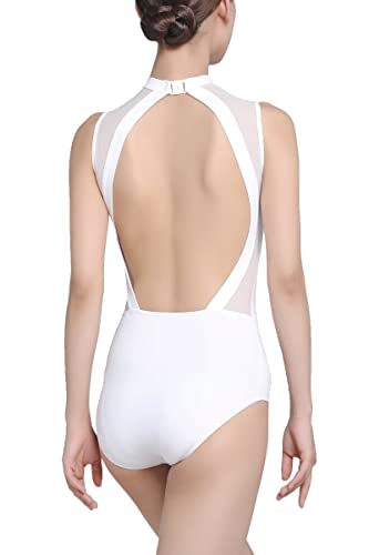 s.lemon Nackennetz Rückenfrei Gymnastik Trikots Ballett Tanz Trikots für Damen,mit BH Pad Weiß 170 von s.lemon