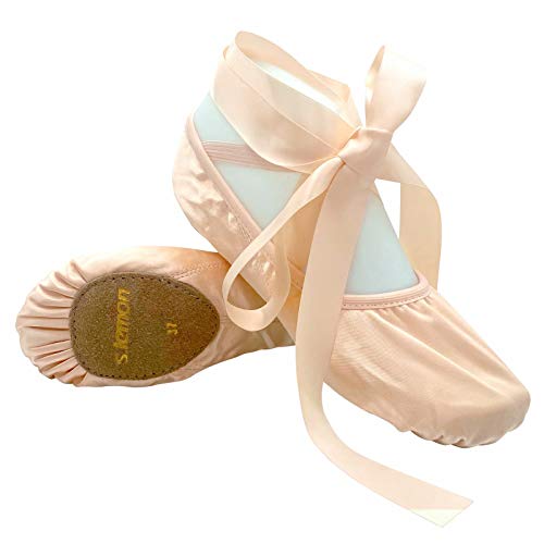 s.lemon Satin Ballettschuhe mit Bändern Rosa Ballettschläppchen Tanzschuhe für Kinder Mädchen (33 EU) von s.lemon
