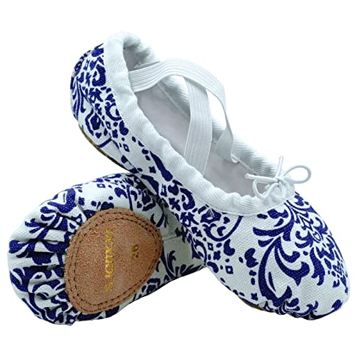 s.lemon Schöne Blaue und Weiße Porzellan Ballettschläppchen Ballettschuhe Tanzschuhe für Mädchen Kinder (Blau,25 EU) von s.lemon