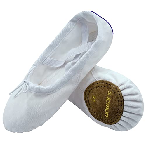 s.lemon Weiß Ballettschuhe Ballettschläppchen,Doppelschicht Leinwand Geteilte Sohle Ballett Schuh für Mädchen Kinder Weiß Lila 41 von s.lemon