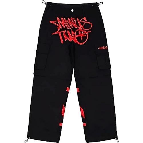 sPeesy Minus Twos Cargo Herren, Y2K Cargo Jeans Baggy Jeans Y2K Hose, Y2K Jeans Herren Jogginghose Jogginghose Gerade Hose mit weitem Bein, Hip Hop Street Loose Herren Rock Kostüme (Color : Red, Siz von sPeesy