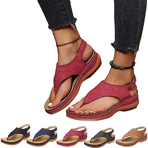 sPeesy Orthopädische Flache Sandalen Einfache Textur Einfarbig Flache Sandalen Sommer Strand Plateausandalen Damen für Fußgewölbe-Stützfunktion (Color : Pink, Size : 38 EU) von sPeesy