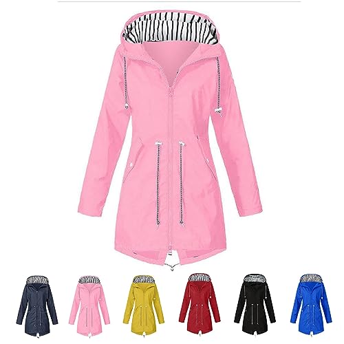 sPeesy Regenjacke Damen Wasserdicht Softshelljacke Outdoorjacke Atmungsaktive Packbare Übergangsjacke Leichte Jacke mit Kapuze für Frühlings Herbst zum Wandern Reisen Trekking Fahrrad (Color : Pink, von sPeesy