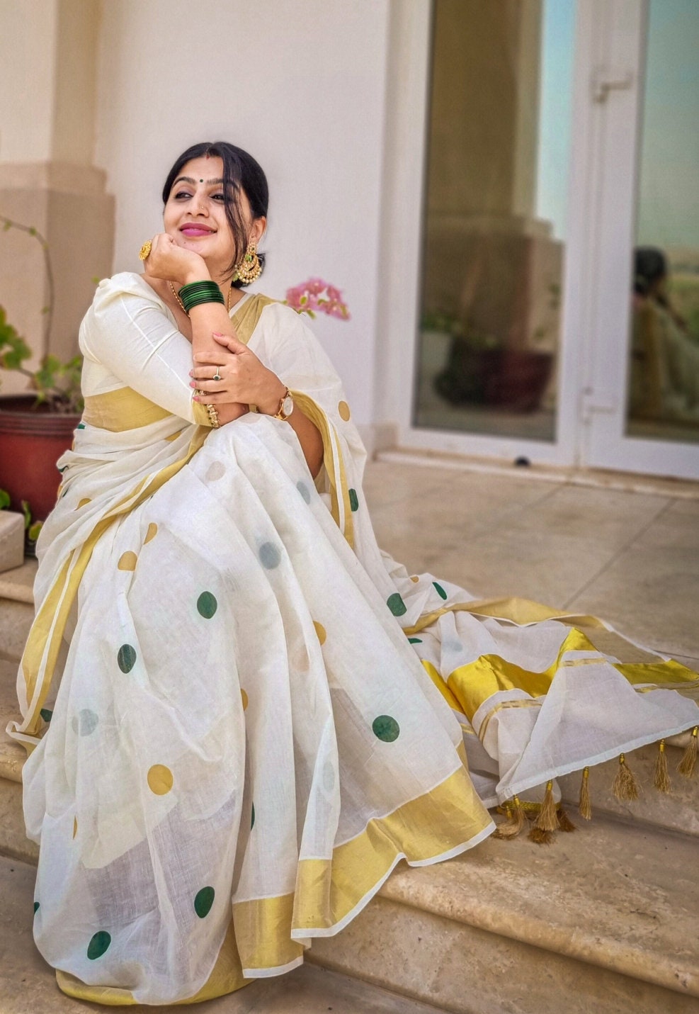 Sari Aus Reiner Handgewebter Baumwolle von saanshihandlooms