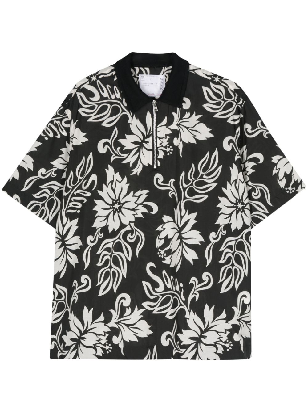 sacai Popeline-Hemd mit Blumen-Print - Schwarz von sacai