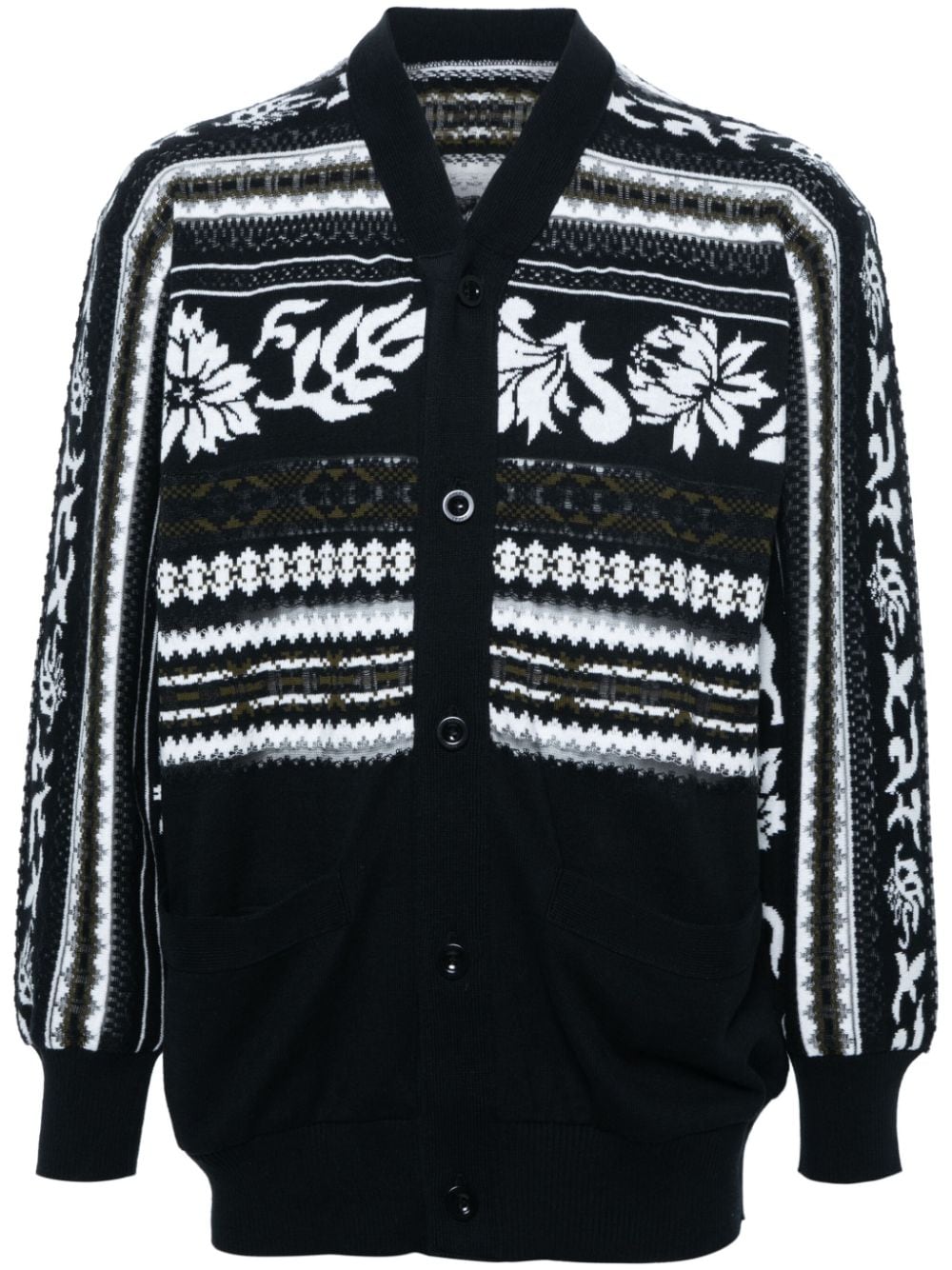 sacai Intarsien-Cardigan mit Gürtel - Schwarz von sacai