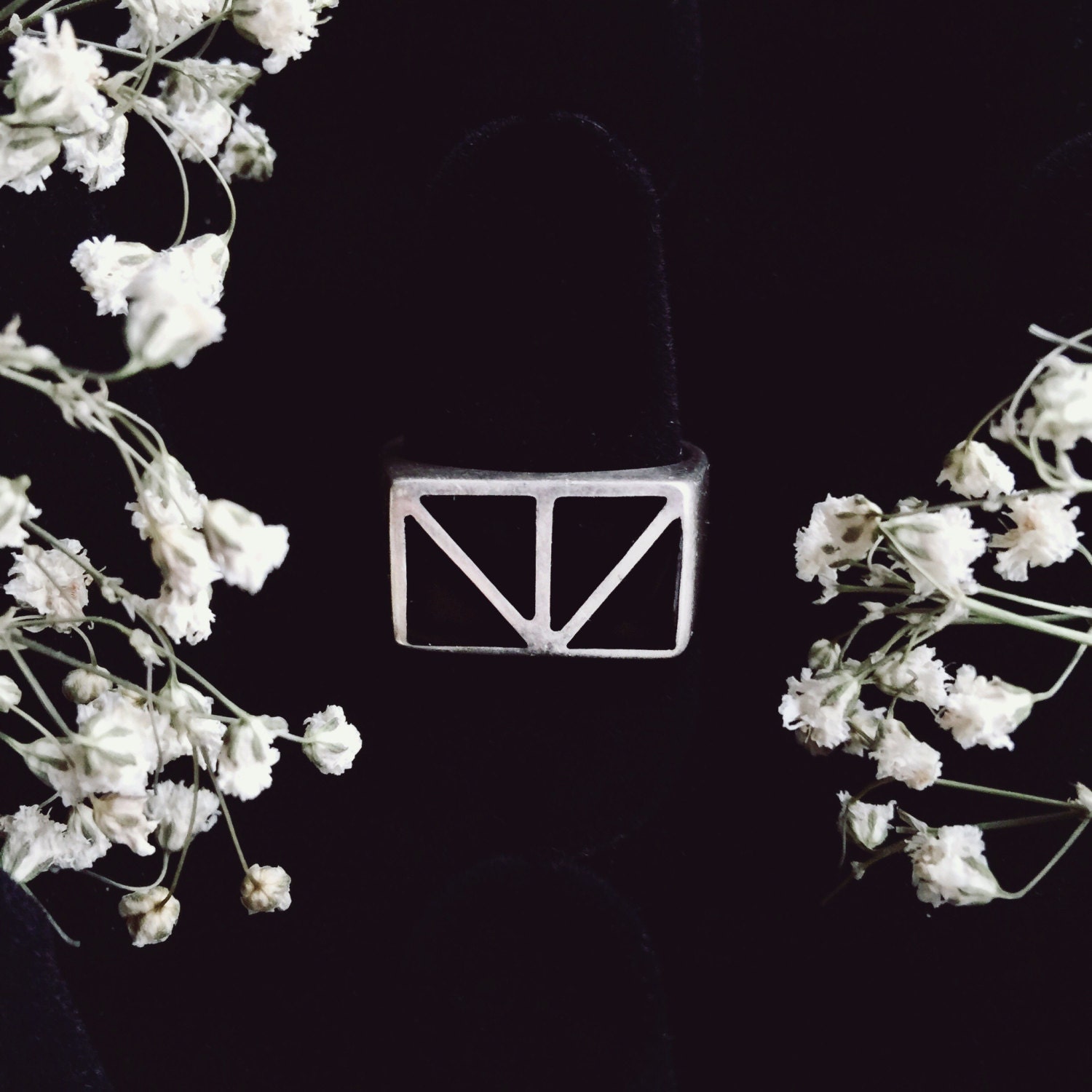 Schwarzer Onyx Sterling Silber Quadrat Ring Größe 8 von sacredsterlingrings