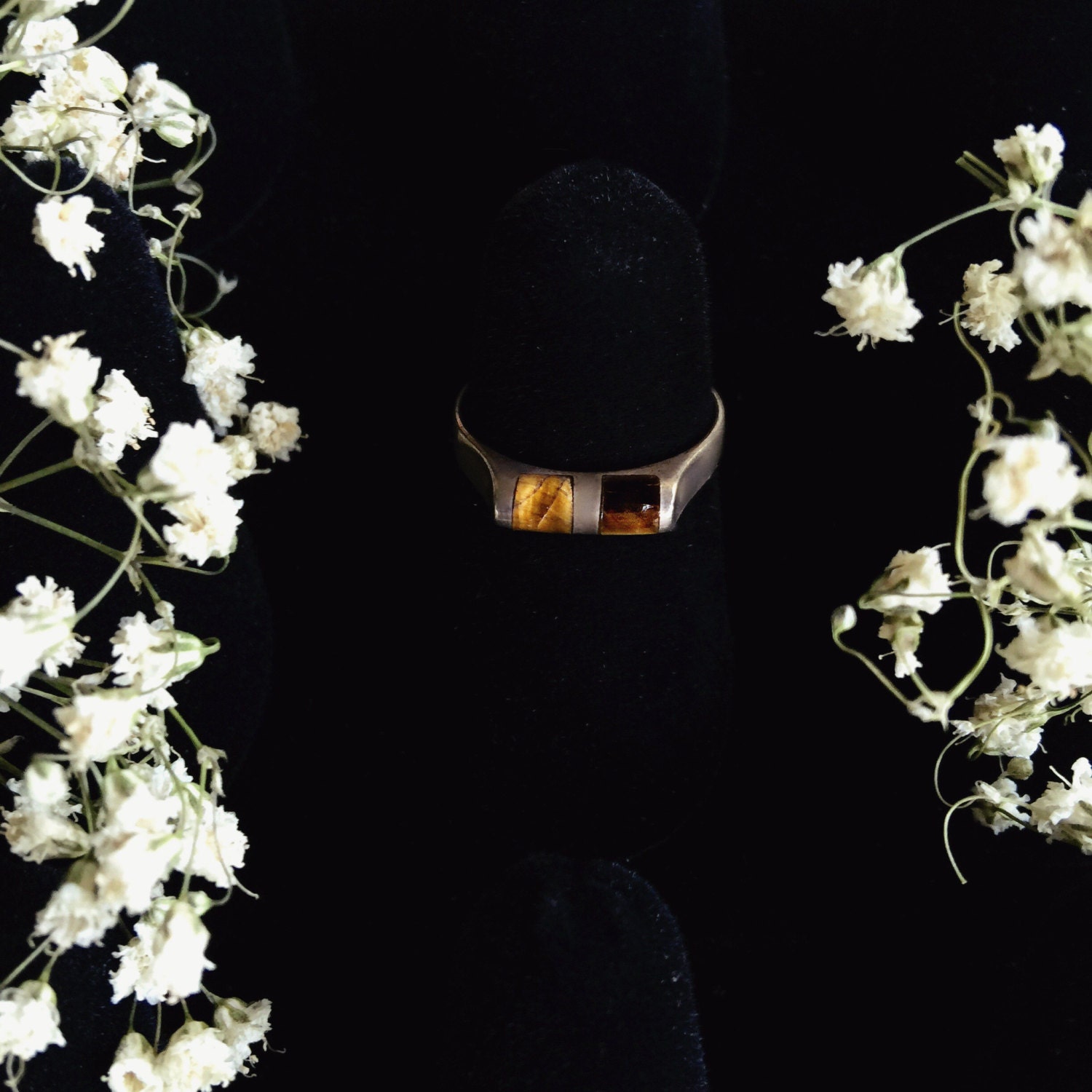 Tigerauge Zwei Quadrat Sterling Silber Ring Größe 5 von sacredsterlingrings