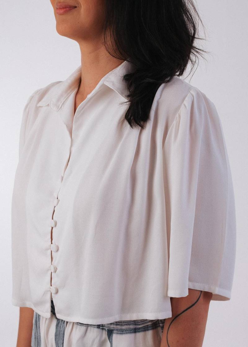 Weißes Rosen Top - Kurze Bluse Aus Weichem Viskose Crepe | Weiblich & Elegant von sacredwearMAA