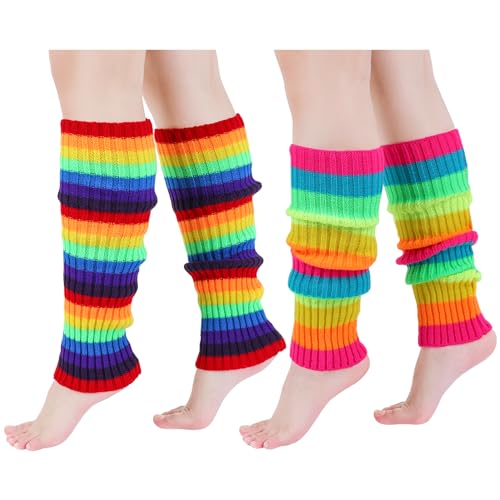 Saerryor 2 Paar Regenbogen-Beinstulpen, 80er Jahre Lgbt Lange Socken Frauen Gay Pride Neon Zubehör für Damen und Herren, mehrfarbig, 23*20*2.1CM von saerryor