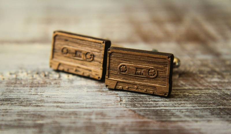 Kassette Tape Manschettenknöpfe, Laser Geschnitten Holz von saffronandsaege