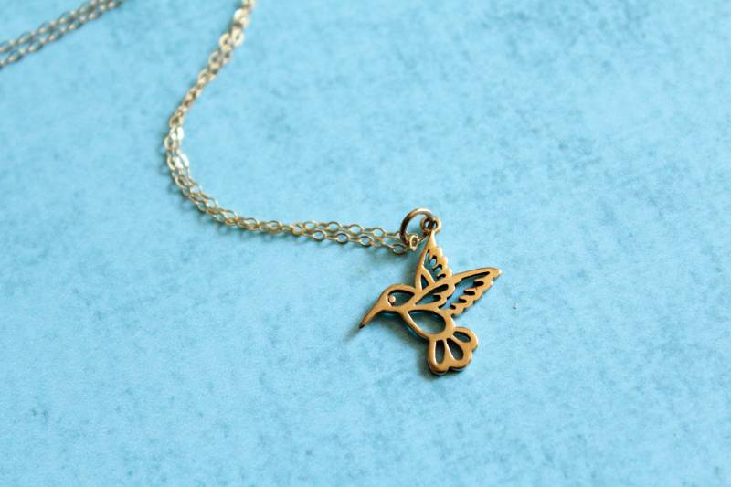 Kolibri Umriss Halskette | Größere Version, Erhältlich in Sterling Silber Andbronze Und Gold Gefüllt von saffronandsaege