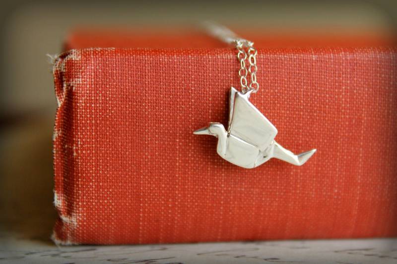 Origami Kranich Halskette in 925Er Silber von saffronandsaege