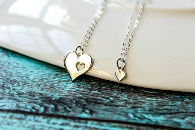 Stück Von Meinem Herzen-Collier-Set in Sterling Silber - Große Und Kleine Herzen Halsketten, Zwei Passenden Collier-Set von saffronandsaege