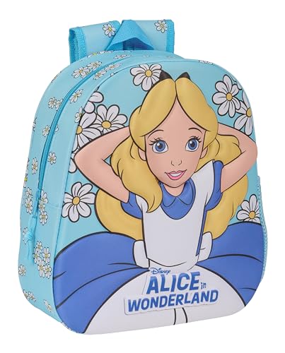 Alicia En El Wonderland Schulrucksack mit 3D-Design, anpassbar an den Wagen, ideal für Kinder verschiedener Altersgruppen, bequem und vielseitig, Qualität und Widerstandsfähigkeit, 27 x 10 x 33 cm, von safta