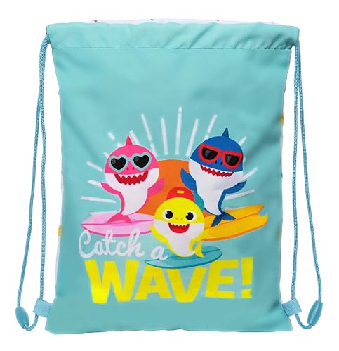 BABY SHARK SURFING – Flacher Junior-Rucksack, Rucksack, ideal für Kinder unterschiedlichen Alters, bequem und vielseitig, Qualität und Widerstandsfähigkeit, 26 x 34 cm, Blau und Weiß, blau/weiß, von safta