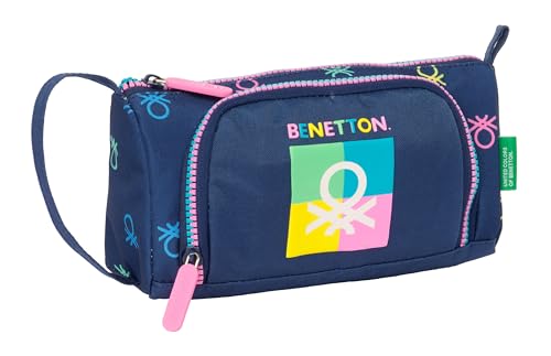 BENETTON COOL Federmäppchen mit voller Falttasche, Federmäppchen für Kinder, ideal für Schulkinder, bequem und vielseitig, Qualität und Widerstandsfähigkeit, 20 x 8,5 x 11 cm, Marineblau, marineblau, von safta