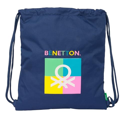 BENETTON COOL Großer flacher Rucksack, Rucksack, Ideal für Kinder unterschiedlichen Alters, bequem und vielseitig, Qualität und Widerstandsfähigkeit, 35 x 40 cm, Marineblau, marineblau, Estándar, von safta