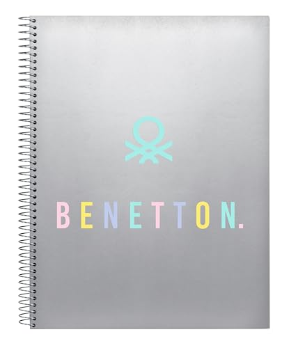 BENETTON SILVER Notizbuch, 120 Blatt, harter Einband, ideal für Kinder unterschiedlichen Alters, bequem und vielseitig, Qualität und Widerstandsfähigkeit, 21,5 x 31 cm, Silber, silber, Estándar, von safta