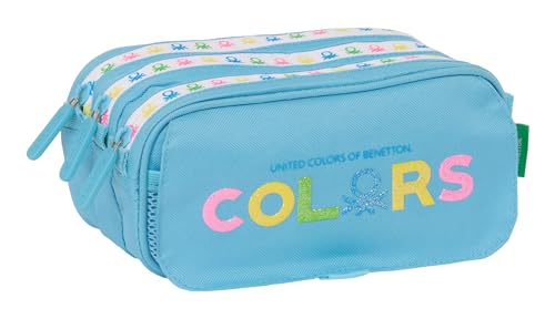 BENETTON SPRING Federmäppchen mit Dreifach-Big, Federmäppchen für Kinder, ideal für Kinder im Schulalter, bequem und vielseitig, Qualität und Widerstandsfähigkeit, 21,5 x 8 x 10 cm, Himmelblau, von safta