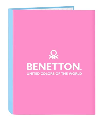 BENETTON SPRING Ordner mit Folios 4 Ringen, ideal für Kinder unterschiedlichen Alters, bequem und vielseitig, Qualität und Widerstandsfähigkeit, 26,5 x 33 cm, Himmelblau, Himmelblau, Estándar, Casual von safta