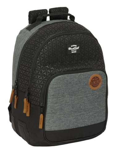 BLACKFIT8 OLD SCHOOL Doppel-Rucksack, anpassbar, recycelbarer Stoff, ideal für Kinder verschiedener Altersgruppen, bequem und vielseitig, Qualität und Widerstandsfähigkeit, 32 x 15 x 42 cm, Schwarz / BLACKFIT8 OLD SCHOOL Doppel-Rucksack, anpassbar, recycelbarer Stoff, ideal für Kinder verschiedener Altersgruppen, bequem und vielseitig, Qualität und Widerstandsfähigkeit, 32 x 15 x 42 cm, Schwarz / von safta