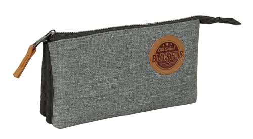 BLACKFIT8 OLD SCHOOL Dreifach-Federmäppchen, recycelbarer Stoff, Federmäppchen für Kinder, ideal für Kinder im Schulalter, bequem und vielseitig, Qualität und Widerstandsfähigkeit, 22 x 3 x 12 cm, von safta