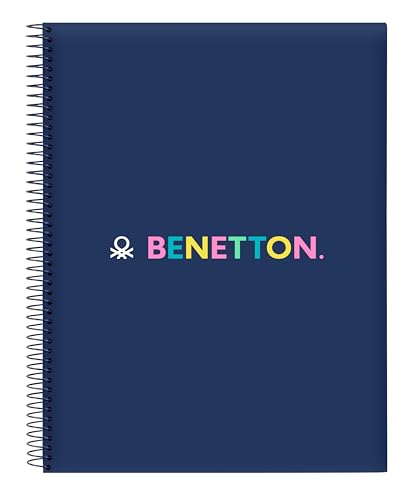 Benetton Cool Notizbuch, 120 Blatt, harter Einband, ideal für Kinder unterschiedlichen Alters, bequem und vielseitig, Qualität und Widerstandsfähigkeit, 21,5 x 31 cm, Marineblau, marineblau, Estándar, von safta