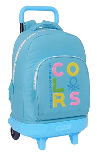 Benetton Spring Großer Rucksack mit Rädern, kompakt, abnehmbar, ideal für Kinder unterschiedlichen Alters, bequem und vielseitig, Qualität und Widerstandsfähigkeit, 33 x 22 x 45 cm, Himmelblau, von safta