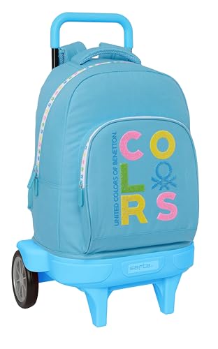 Benetton Spring Großer Rucksack mit Rädern, kompakt, abnehmbar, ideal für Kinder unterschiedlichen Alters, bequem und vielseitig, Qualität und Widerstandsfähigkeit, 33 x 22 x 45 cm, Himmelblau, von safta