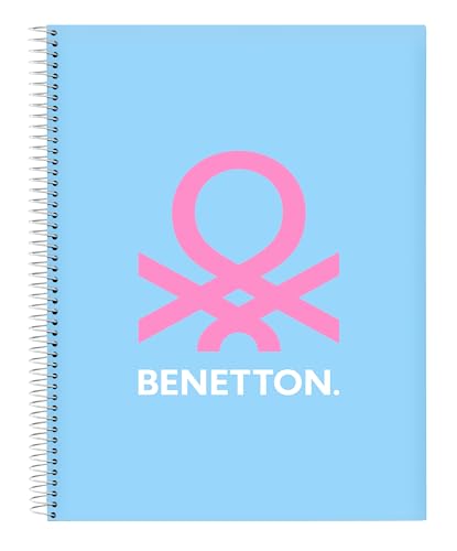 Benetton Spring Notizbuch, 120 Blatt, harter Einband, ideal für Kinder unterschiedlichen Alters, bequem und vielseitig, Qualität und Widerstandsfähigkeit, 21,5 x 31 cm, Himmelblau, Himmelblau, von safta