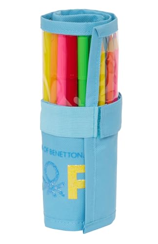 Benetton Spring - Nützliche aufrollbare Federmappe inklusive, Federmäppchen für Kinder, ideal für Kinder von 5 bis 14 Jahren, bequem und vielseitig, Qualität und Stärke, 7 x 20 cm, Himmelblau, von safta