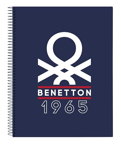 Benetton Varsity Notizbuch, 120 Blatt, Hardcover, ideal für Kinder unterschiedlichen Alters, bequem und vielseitig, Qualität und Widerstandsfähigkeit, 21,5 x 31 cm, Marineblau/Grau, Marineblau / Grau, von safta