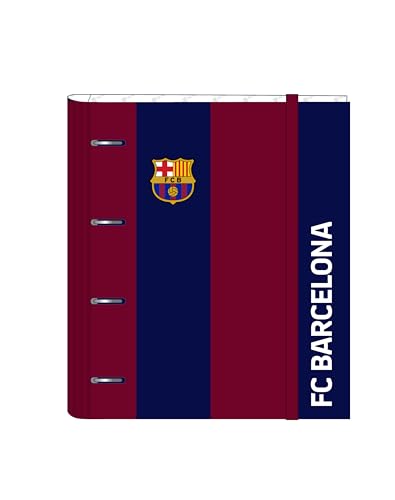 F.C. BARCELONA - Ordner mit 4 Ringen, 35 cm, mit 100 A4-Blättern, ideal für Kinder verschiedener Altersgruppen, bequem und vielseitig, Qualität und Widerstandsfähigkeit, 27 x 3,5 x 32 cm, von safta