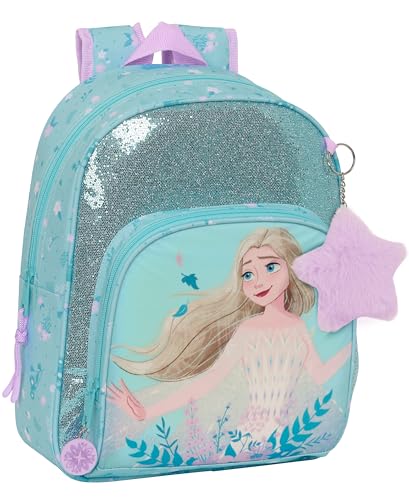 FROZEN II HELLO SPRING Kinderrucksack, ideal für Kinder unterschiedlichen Alters, bequem und vielseitig, Qualität und Widerstandsfähigkeit, 28 x 10 x 34 cm, Hellblau, hellblau, Estándar, Casual von safta