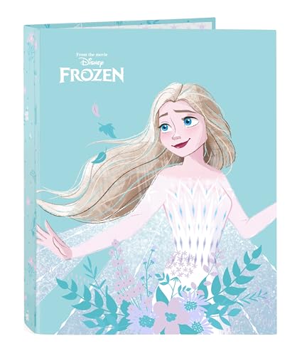 FROZEN II HELLO SPRING Ordner mit 4 Ringen, ideal für Kinder verschiedener Altersgruppen, bequem und vielseitig, Qualität und Widerstandsfähigkeit, 26,5 x 33 cm, Hellblau, hellblau, Estándar, Casual von safta