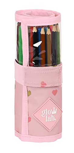 Glowlab Hearts Federmäppchen für Kinder, ideal für Kinder von 5 bis 14 Jahren, bequem und vielseitig, Qualität und Strapazierfähigkeit, 7 x 20 cm, Hellrosa, Hellrosa, Estándar, Lässig von safta