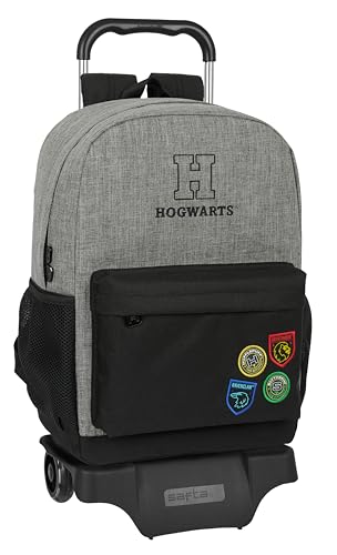 Harry Potter House OF CHAMPIONS Großer Rucksack mit Trolley, ideal für Kinder unterschiedlichen Alters, bequem und vielseitig, Qualität und Widerstandsfähigkeit, 30 x 14 x 43 cm, Grau Melange/Schwarz, von safta