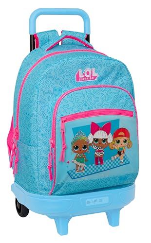 LOL SURPRISE! DIVAS Großer Rucksack mit Rädern, kompakt, abnehmbar, ideal für Kinder unterschiedlichen Alters, bequem und vielseitig, Qualität und Widerstandsfähigkeit, 33 x 22 x 45 cm, Blau, blau, von safta