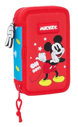 MICKEY Mouse FANTASTIC Federmäppchen für Kinder, Federmäppchen mit Farben, mit 28 Utensilien, ideal für Kinder von 5 bis 14 Jahren, bequem und vielseitig, Qualität und Beständigkeit, 12,5 x 4 x 19,5 von safta