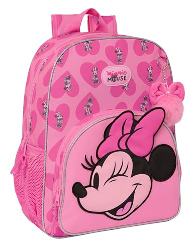 MINNIE MOUSE LOVING Schulrucksack, Kinderrucksack, Kinderrucksack, anpassbar an den Kinderwagen, ideal für Kinder im Schulalter, bequem und vielseitig, Qualität und Stärke, 33 x 14 x 42 cm, Rosa, von safta