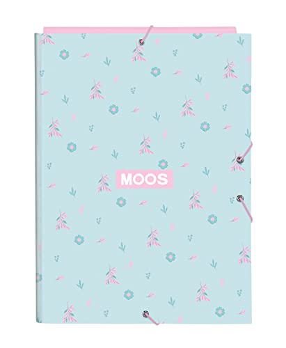 MOOS - Folio Ordner mit 3 Klappen, ideal für Kinder verschiedener Altersgruppen, bequem und vielseitig, Qualität und Stärke, 26 x 36,5 cm, Türkisblau, Blau/Türkis, Estándar, Lässig von MOOS