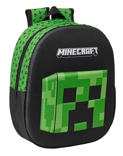Minecraft 3D Schulrucksack mit 3D-Design, anpassbar an den Wagen, ideal für Kinder verschiedener Altersgruppen, bequem und vielseitig, Qualität und Widerstandsfähigkeit, 27 x 10 x 33 cm, bunt, M von safta