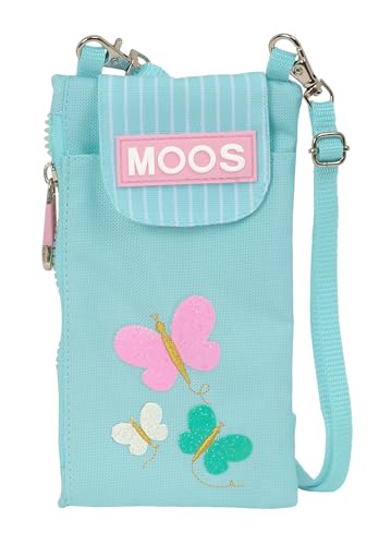 Moos Butterflies Handytasche, Standardgeldbörse, für Handy, recyceltes Gewebe, bequem und vielseitig, Qualität und Widerstandsfähigkeit, 19 x 10 cm, Hellblau, hellblau, Estándar, Casual von safta