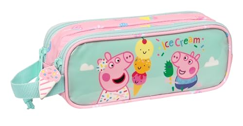 PEPPA PIG Ice Cream Doppelmäppchen für Kinder, ideal für Kinder im Schulalter, bequem und vielseitig, Qualität und Widerstandsfähigkeit, 21 x 6 x 8 cm, hellrosa/mintgrün, Hellrosa/Minzgrün, Estándar, von safta