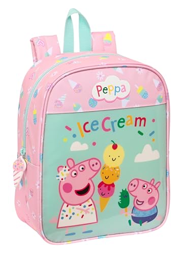 PEPPA PIG ICE CREAM Kinderrucksack, Kinderrucksack, Schulrucksack, anpassbar an Kinderwagen, ideal für Kindergarten, bequem und vielseitig, Qualität und Widerstandsfähigkeit, 22 x 10 x 27 cm, von safta